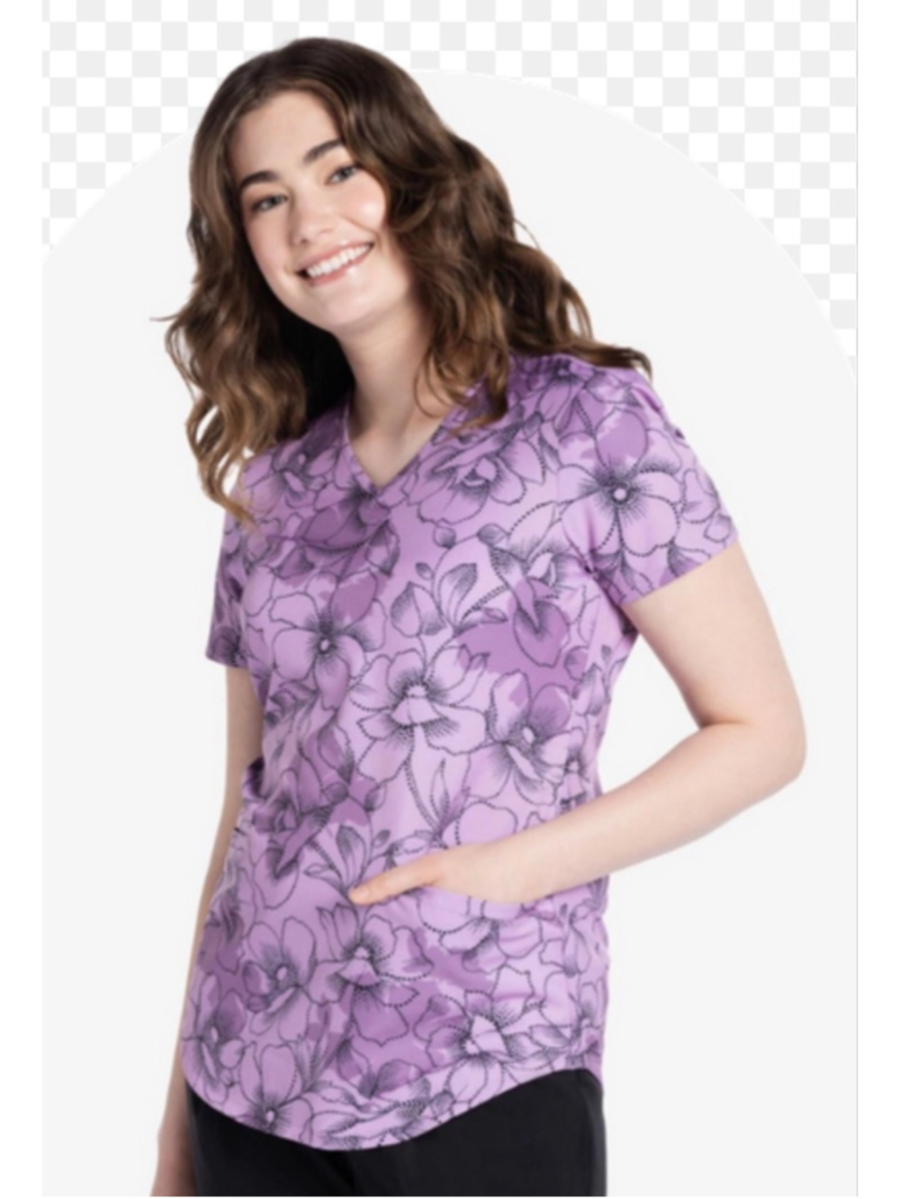 Cherokee Purple Floral Short Sleeve Scrub Top M medical nurse